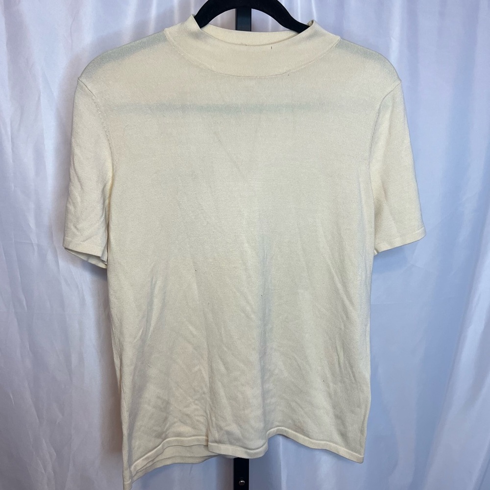 City Girl by Nancy Bolen Silk Blend Mock Neck Cream Top, size Large